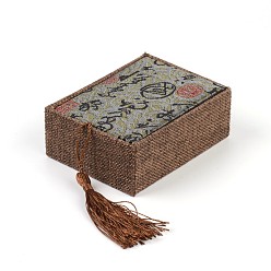 Sienna Rectangle Burlap Jewelry Necklace Boxes, with Velvet and Tassel Decoration Pendants, Sienna, 10x7.5x3.8cm