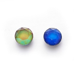 Colorful Faceted Glass Cabochons, Changing Color Mood Cabochons, Flat Round, Colorful, 7x3.5mm