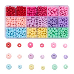 Couleur Mélangete 1035pcs 18 style perles acryliques opaques, ronde, couleur mixte, perles: 1035 pcs / boîte