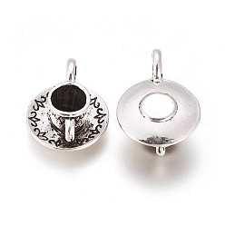 Antique Silver Coffee Cup Tibetan Style Alloy Pendants, Cadmium Free & Lead Free, Antique Silver, 26x18.5x10mm, Hole: 2.5x4.5mm