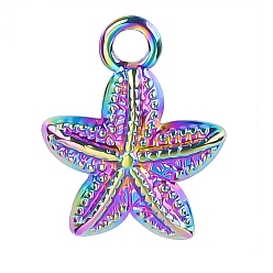 Rainbow Color Шкентели нержавеющей стали, очарование морской звезды, Радуга цветов, 16x13 мм, отверстие : 2 мм