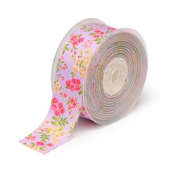 Lilac Floral Single-sided Printed Polyester Grosgrain Ribbons, Lilac, 5/8 inch(16mm), about 100yards/roll(91.44m/roll)