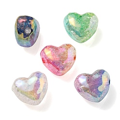 Mixed Color Transparent Crackle Acrylic Beads, Gradient Color, Heart, Mixed Color, 19x22x14mm, Hole: 3.5mm