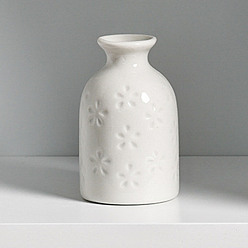 White Flower Pattern Mini Ceramic Floral Vases, Small Flower Bud Vases for Home Living Room Table, Wedding Centerpiece Decoration, White, 45x75mm, Inner Diameter: 20mm