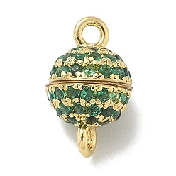 Зеленый Стойка покрытие круглая латунь микропаве кубический цирконий магнитные застежки, долговечный, без свинца и без кадмия, реальный 18 k позолоченный, зелёные, 10x6 мм, отверстие : 1.5 мм