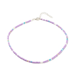 Lilac Glass Seed Beaded Necklace, Summer Jewelry for Women, Lilac, 15.94 inch(40.5cm)