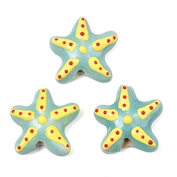 Light Blue Handmade Porcelain Beads, Hand Painted, Famille Rose Porcelain, Starfish with Polka Dot, Light Blue, 17.5x17.5x6mm, Hole: 1.8mm