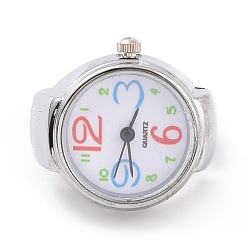 White 201 Stainless Steel Stretch Watchband Finger Ring Watches, Flat Round Quartz Watch for Unisex, White, 14x17mm, Watch Head: 22x27mm, Watch Face: 18mm.