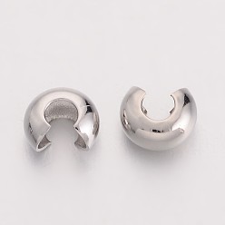 Platinum Brass Crimp Beads Covers, Nickel Free, Round, Platinum Color, About 5mm In Diameter, 4mm Thick, Hole: 2mm