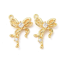 Real 18K Gold Plated Brass Micro Pave Cubic Zirconia Pendants, with Glass, Bowknot Charms, Real 18K Gold Plated, 22.5x15x4.5mm, Hole: 1.5mm