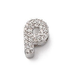 Letter P Латунные микро проложить кубического циркония бусы, долговечный, стойки покрытие, без кадмия и без свинца, Письмо P, 9.5x6.5x4.5 мм, отверстие : 1.8 мм