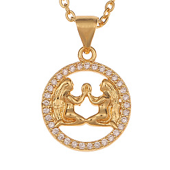 Gemini Minimalist 12 Zodiac Constellation Necklace for Women in Copper Gold Color