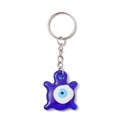 Turtle Blue Glass Evil Eye PendantS Keychains, with Iron Split Key Rings, Turtle, 8.95cm