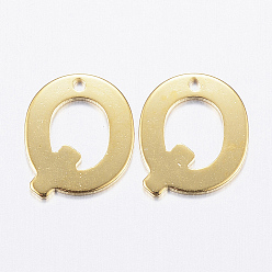 Letter Q 304 Stainless Steel Charms, Letter, Initial Charms, Real 18k Gold Plated, Letter.Q, 11x6~12x0.8mm, Hole: 1mm