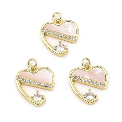 Misty Rose Rack Plating Real 18K Gold Plated Brass Pendants, with Cubic Zirconia and Shell, Long-Lasting Plated, Lead Free & Cadmium Free, Heart, Misty Rose, 18x17x4mm, Hole: 3mm