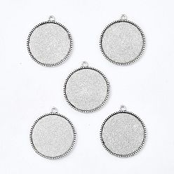 Antique Silver Tibetan Style Alloy Flat Round Pendant Cabochon Settings, Cadmium Free & Lead Free, Antique Silver, Tray: 12mm, 18x14.5x2mm, Hole: 2mm, about 909pcs/1000g