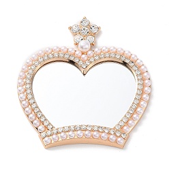 Light Gold Pearl Rhinestone Crown Makeup Mirror, with Alloy Findings, for Woman Mobile Phone Case Accessories, Light Gold, 58x55x6.5mm