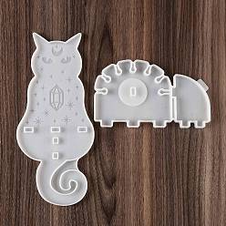 Cat Shape DIY Silicone Candle Molds, For Candle Making, Cat Shape, 98~246x109~165x7~9mm, 2pcs/set