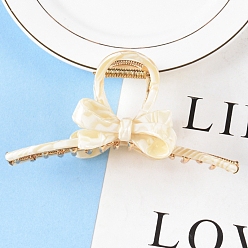 Lemon Chiffon Bowknot Cellulose Acetate(Resin) Large Claw Hair Clips, with Alloy Clips, for Women Girls Thick Hair, Lemon Chiffon, 55x114mm