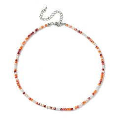 Dark Orange Faceted Rondelle Glass Beaded Necklace for Women, with Alloy Clasps, Dark Orange, 16.14 inch(41cm), 3mm