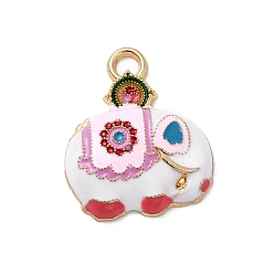 Белый Подвески из сплава и страза, с эмалью, слон, золотые, белые, 23x19x5 мм, отверстие : 3 мм