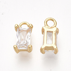 Прозрачный Латунь прелести циркония кубической, без никеля , реальный 18 k позолоченный, прямоугольные, прозрачные, 8x4x3 мм, отверстие : 1.2 мм