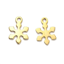 Real 14K Gold Plated 304 Stainless Steel Charms, Snowflake Charms, Real 14K Gold Plated, 12.5x8.5x0.8mm, Hole: 1.4mm