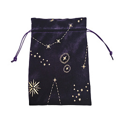 Indigo Hot Stamping Moon Star Velvet Storage Bags, Drawstring Pouches Packaging Bag, Rectangle, Indigo, 180x130mm