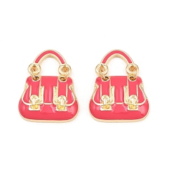 Темно-Розовый Подвески из эмали и сплава, стойки покрытие, прелести мешков, без кадмия, без никеля и без свинца, золотые, темно-розовыми, 26x20x5 мм, отверстие : 9x6.5 мм