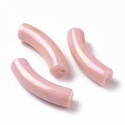 Pink Непрозрачные акриловые бусины, с блеском порошок, изогнутая трубка, розовые, 33x10x8 мм, отверстие : 1.5 мм