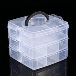 Clear 3-Tier Transparent Plastic Bead Containers, Grids Beads Organizer Case for DIY Art Craft, Nail Diamonds, Bead Storage, Rectangle, Clear, 16x15.7x13cm
