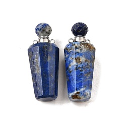 Ляпис-Лазурь Подвески для флаконов духов из натурального лазурита, с 304 фурнитурой из нержавеющей стали, граненые, амулеты бутылка, цвет нержавеющей стали, 45~46x18 мм, отверстие : 1.9 мм
