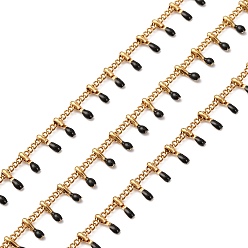Черный 304 из нержавеющей стали обуздать цепи, с эмалевыми подвесками и шпулей, пайки, ионное покрытие (ip), золотые, чёрные, очарование: 6x1.5x2 мм, ссылка: 2x1.5x0.3 mm, около 16.4 футов (5 м) / рулон
