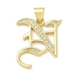 Letter N Латунные микро проложить кубического циркония подвески, стойки покрытие, без свинца и без кадмия, долговечный, реальный 18 k позолоченный, буквы, Письмо N, 20.5x18x1.8 мм, отверстие : 3.5x5 мм