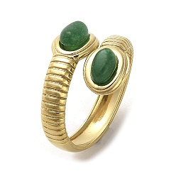 Jade Green Natural Dyed Jade Snake Open Cuff Ring, Golden 304 Stainless Steel Finger Ring, US Size 7(17.3mm)
