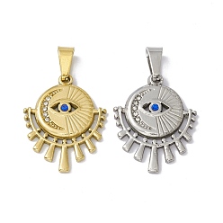 (52) Непрозрачная лаванда 304 подвески из нержавеющей стали, со стразами, плоская круглая подвеска с конским глазом, разноцветные, 24.5x19.5x2 мм, отверстие : 6.5x3 мм