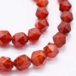 Carnelian Natural Carnelian Beads Strands, Dyed & Heated, Faceted, Star Cut Round Beads, 7.5~8x6.5~7mm, Hole: 1mm, about 48pcs/strand, 15.1 inch