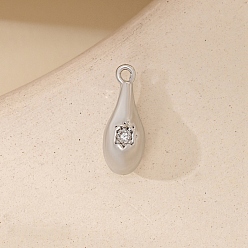 Платина Подвески из металла с микропаве из кубического циркония, слеза, платина, 6x16 мм