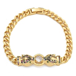 Разноцветный Латунь микро проложить кубические циркониевые браслеты, со стеклом, реальный 18 k позолоченный, леопард, красочный, 7-3/8 дюйм (18.6 см)