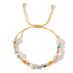 Смешанные камни Богемные плетеные браслеты из ракушек и смешанных каменных бусин, регулируемые браслеты для женщин, 11 дюйм (28 см)