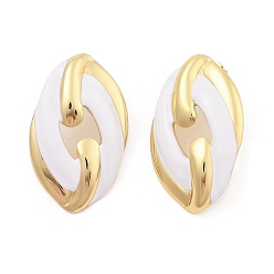 Белый PVD вакуумное покрытие золото 304 серьги-гвоздики из нержавеющей стали для женщин, с эмалью, овальные, белые, 37x23 мм