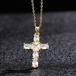 Crystal Cross Brass Pendant Necklaces with Rhinestone, Crystal, 15.75 inch(40cm)