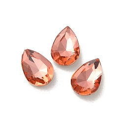 Padparadscha Glass Rhinestone Cabochons, Point Back & Back Plated, Faceted, Teardrop, Padparadscha, 8x5x2.5mm
