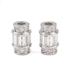 Платина Латунные микропаве из прозрачного кубического циркония, колонка, стойки покрытие, долговечный, без свинца и без кадмия, платина, 10x6 мм, отверстие : 2.5 мм