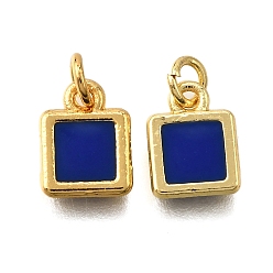 Синий Латунь эмаль прелести, с целью перехода в кольце, квадратный шарм, стойки покрытие, без кадмия и без свинца, долговечный, золотые, синие, 9.5x7x1.5 мм, отверстие : 2.6 мм