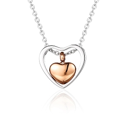 Rose Gold Stainless Steel Pendant Necklaces, Heart Urn Ashes Necklaces, Rose Gold, 16.14~19.69 inch(41~50cm)