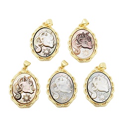 Золотой Подвески-единороги из натуральной черной ракушки, латунные овальные подвески, золотые, 27x19.5x2.5~3.5 мм, отверстие : 4x3.5 мм