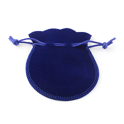Medium Blue Velvet Bags, Calabash Shape Drawstring Jewelry Pouches, Medium Blue, 9x7cm