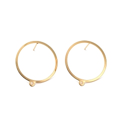 Real 24K Gold Plated 201 Stainless Steel Stud Earring Findings, with Horizontal Loop and 316 Stainless Steel Pin, Ring, Real 24K Gold Plated, 27.5x25mm, Hole: 1.4mm, Pin: 0.7mm