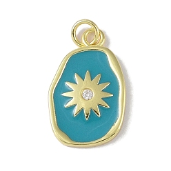 Темный Голубой Стойка металлическая латунная микропрофилированная кубическая циркония подвески, с прыжковыми кольцами и эмалью, без кадмия и без свинца, долговечный, реальный 18 k позолоченный, солнце, темные голубые, 20.5x13x2.5 мм, отверстие : 2.8 мм